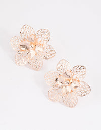 Rose Gold Filigree Flower Stud Earrings - link has visual effect only