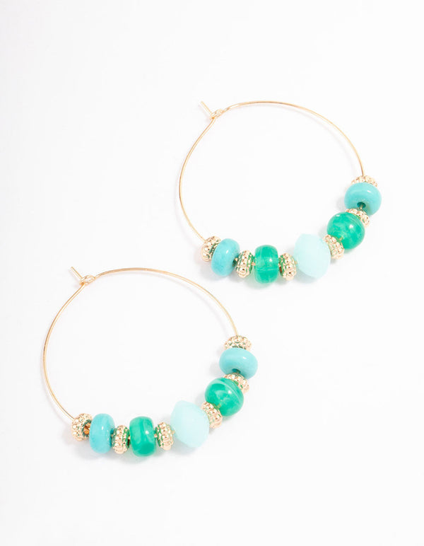 Turquoise Mixed Facet Beaded Wire Hoop Earrings