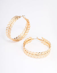 Gold Hammered Leaf Wrapped Hoop Earrings - link has visual effect only