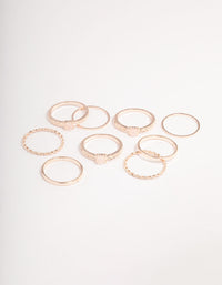 Rose Gold Rose Quartz Textured Ring Stack - link has visual effect only