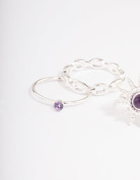 Silver Amethyst Cluster Chain Ring Pack - link has visual effect only