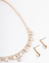 Gold Cubic Zirconia Cupchain Teardrop Jewellery Set - link has visual effect only