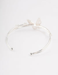 Silver Cubic Zirconia Butterfly Cross Over Cuff Bangle - link has visual effect only