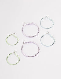 Rhodium Metallic Hoop Earrings Pack - link has visual effect only