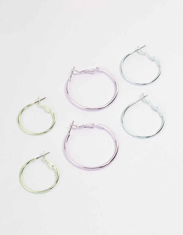 Rhodium Metallic Hoop Earrings Pack