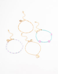 Gold Flower Butterfly Anklet 4-Pack - link has visual effect only