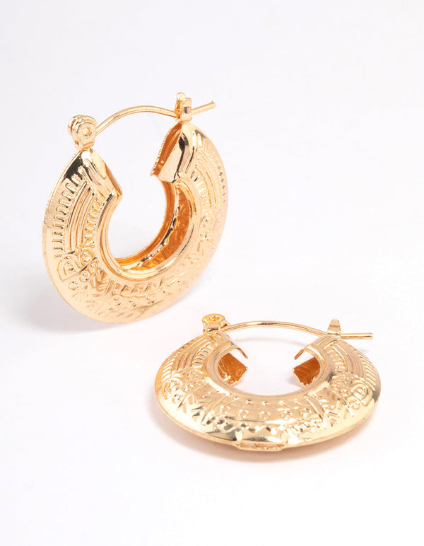 Gold Hollow Boho Textured Hoop Earrings