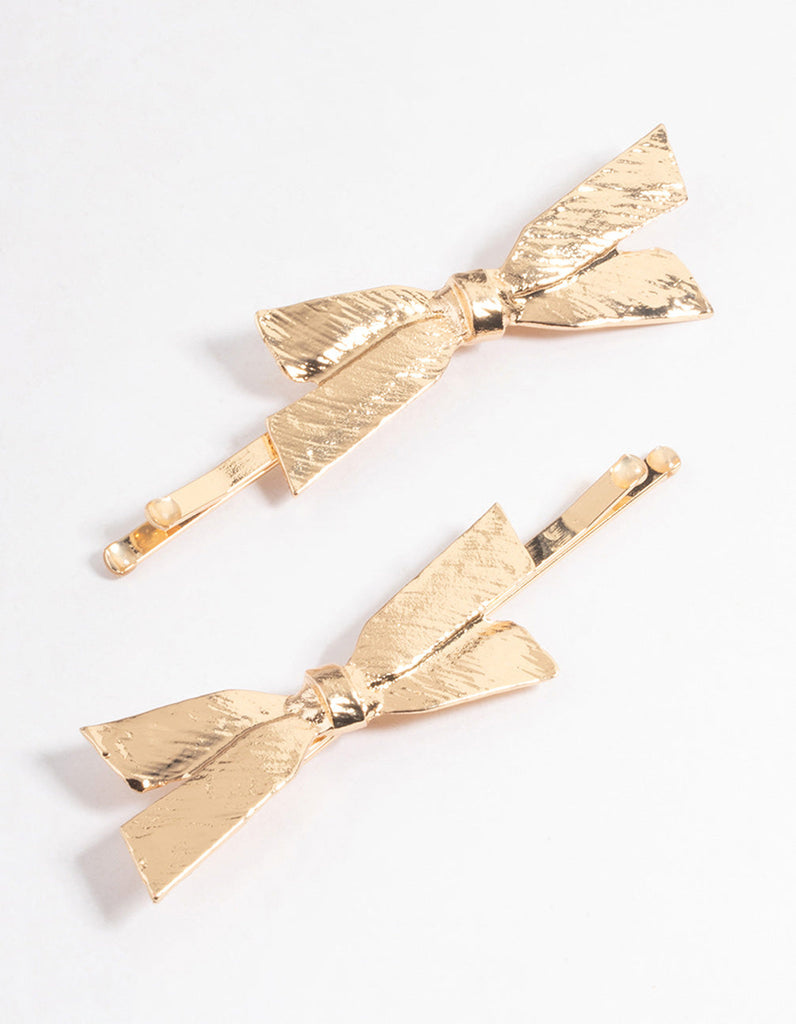 Gold Textured Bow Hair Clips Pack - Lovisa