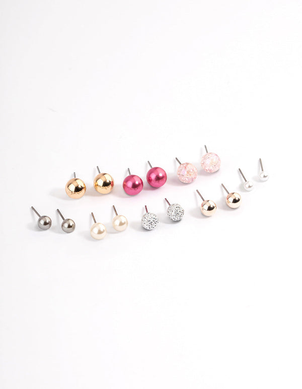 Pink Multi Ball & Beaded Earrings 8-Pack