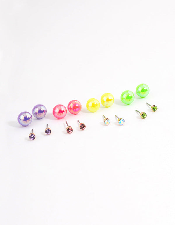 Bright Mixed Diamante & Ball Earrings 8-Pack