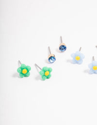 Green & Blue Flower Stud Earrings 4-Pack - link has visual effect only