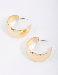 Gold Plated Brass Wide Hammered Hoop Earrings - link has visual effect only