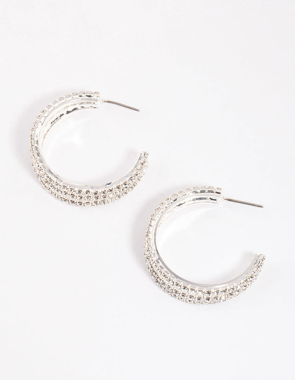 Silver Triple Illusion Mini Hoop Earrings