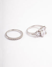 Rhodium Triple Stone Ring Set - link has visual effect only