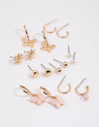 Gold Butterfly Motif Stud & Hoop Earrings 8-Pack - link has visual effect only