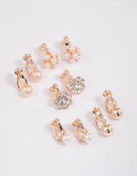 Silver Pearl & Diamante Flower Clip On Earrings 5-Pack - link has visual effect only