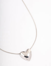 Rhodium Large Plain Heart Pendant Necklace - link has visual effect only