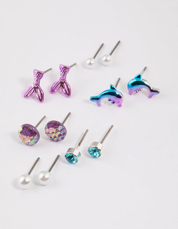 Kids Silver Dolphin Stud Earrings 6-Pack