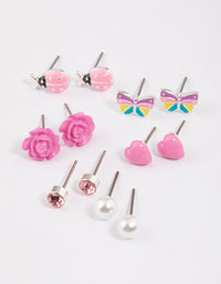 Kids Pink Rose Stud Earrings 6-Pack - link has visual effect only