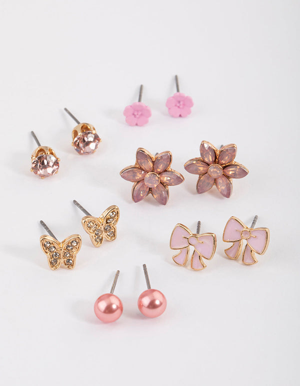 Kids Pink Bow Stud Earrings 6 Pack Lovisa