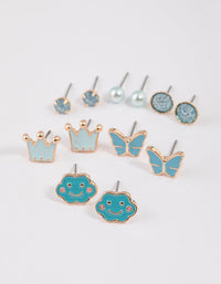 Kids Crown Butterfly Stud Earrings 6-Pack - link has visual effect only