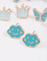 Kids Crown Butterfly Stud Earrings 6-Pack - link has visual effect only