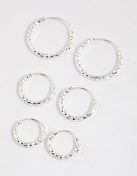 Silver Graduated Textured Hoop Earrings Pack - link has visual effect only