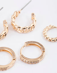 Gold Chain Link Diamante Hoop Earrings Pack - link has visual effect only