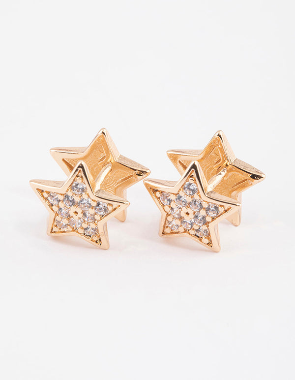 Gold Mini Diamante Star Stud Earrings