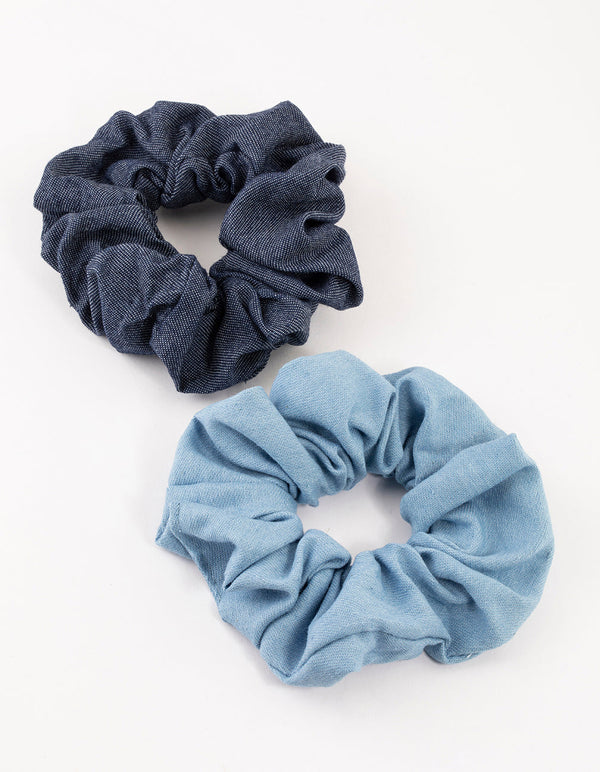 Fabric Blue Denim Hair Scrunchie Pack