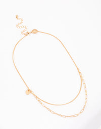 Gold Curb & Cable Layered Necklace - link has visual effect only