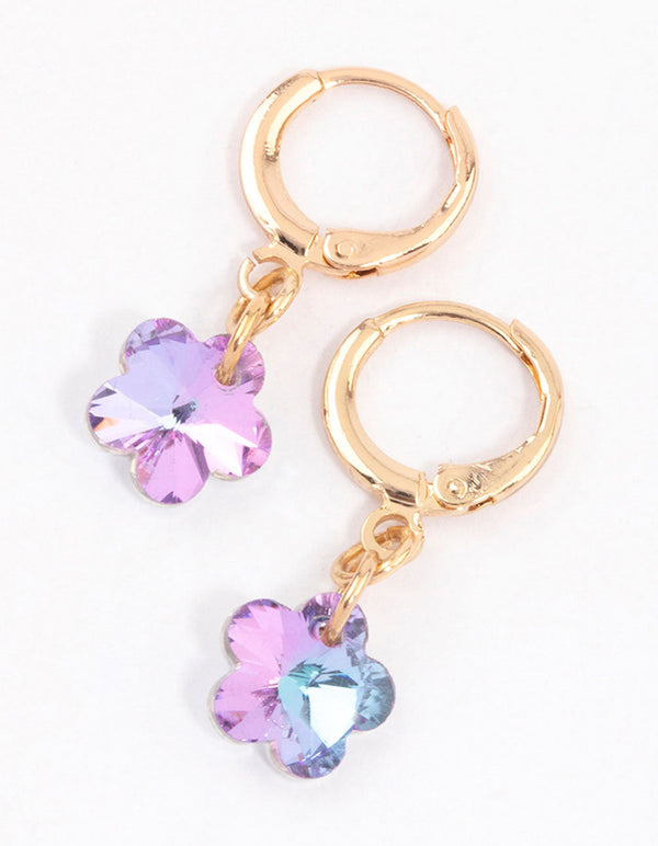 Purple Basic Diamante Flower Huggie Earrings