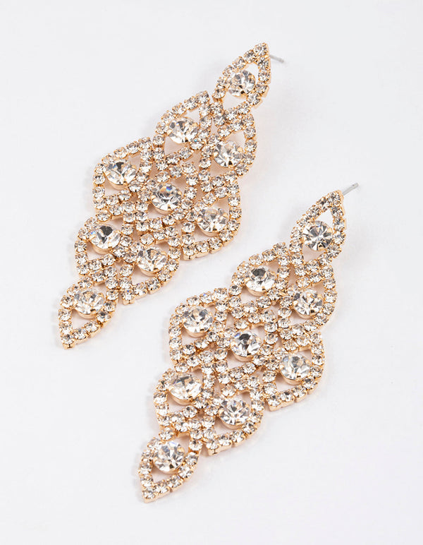 Gold Marquise Chandelier Earrings
