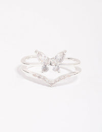 Silver Plated Cubic Zirconia Butterfly Double Band Ring - link has visual effect only