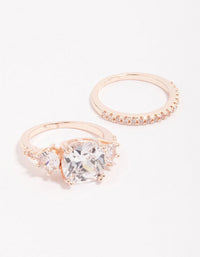 Rose Gold Triple Stone Ring Set - link has visual effect only