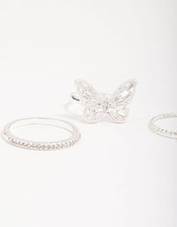 Silver Plated Cubic Zirconia Butterfly Ring Pack - link has visual effect only