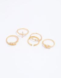 Gold Plated Cubic Zirconia Leafy Mixed Rings 5-Pack - link has visual effect only