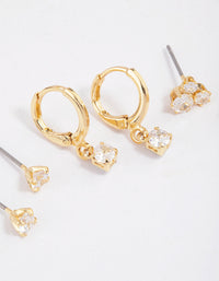 Gold Plated Cubic Zirconia Trio Stud Earrings 6-Pack - link has visual effect only