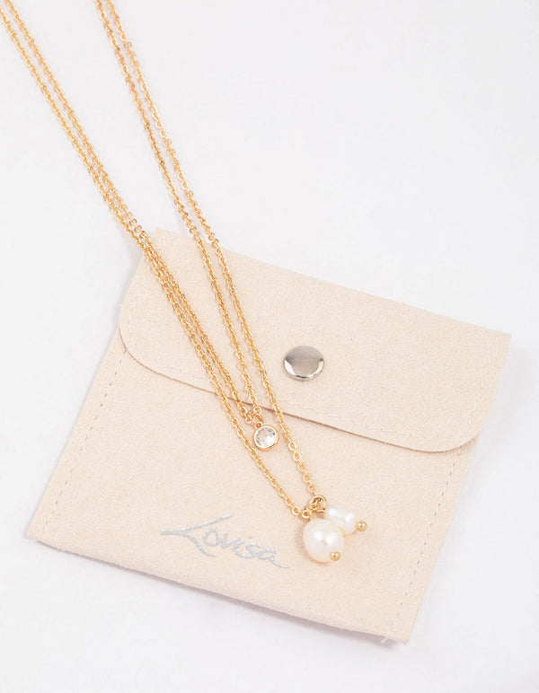 Rhodium Diamond Simulant Flower Pearl Necklace & Earrings Set - Lovisa