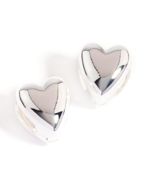 Silver Plated Heart Huggie Earrings