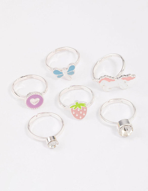 Kids Silver Unicorn Sweet Ring 6-Pack