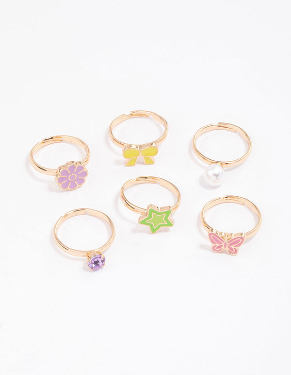 Kids Star & Bow Ring 6-Pack