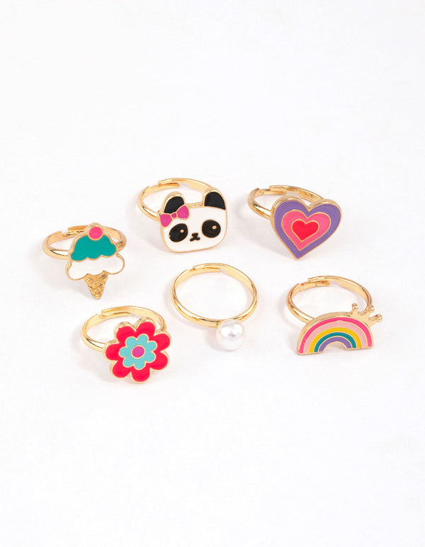 Kids Panda & Flower Ring 6-Pack