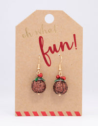 Gold Small Christmas Pudding Drop Earrings - link has visual effect only