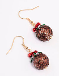 Gold Small Christmas Pudding Drop Earrings - link has visual effect only