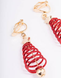 Red Spiral Christmas Tree Clip On Earrings - link has visual effect only