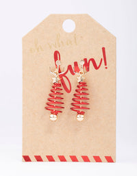 Red Spiral Christmas Tree Clip On Earrings - link has visual effect only