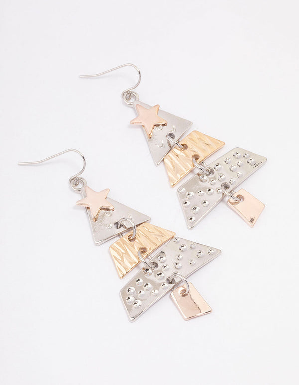 Mixed Metal Christmas Tree Drop Earrings