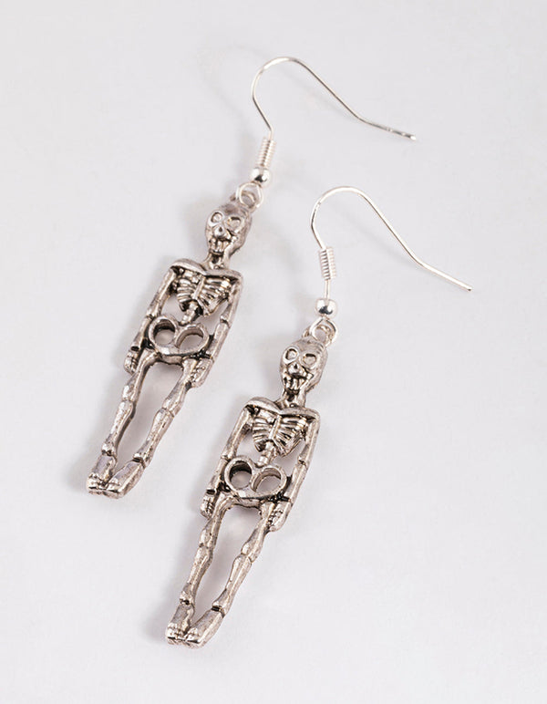 Rhodium Skeleton Drop Earrings