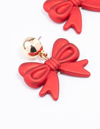 Red Iridescent Christmas Bow Drop Earrings - link has visual effect only